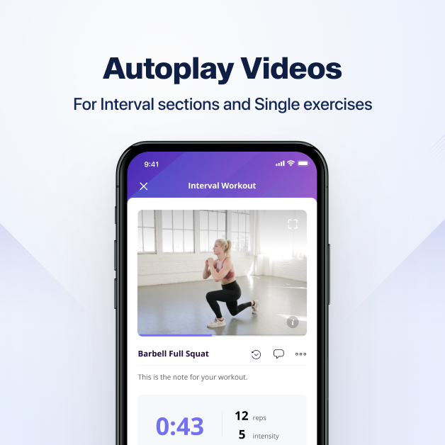 Autoplay keeps the videos playing to boost clients' working results, especially for interval sections and single exercises on online coach app