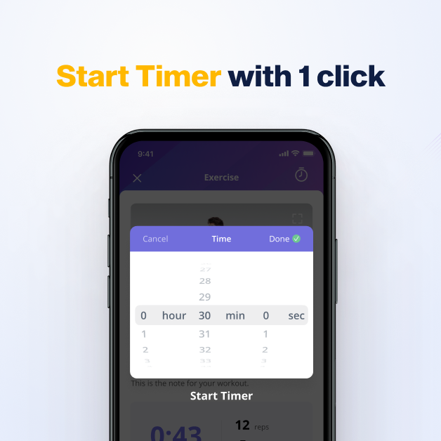 Training client can start a timer very quickly straight from the tracking screen on online coach app