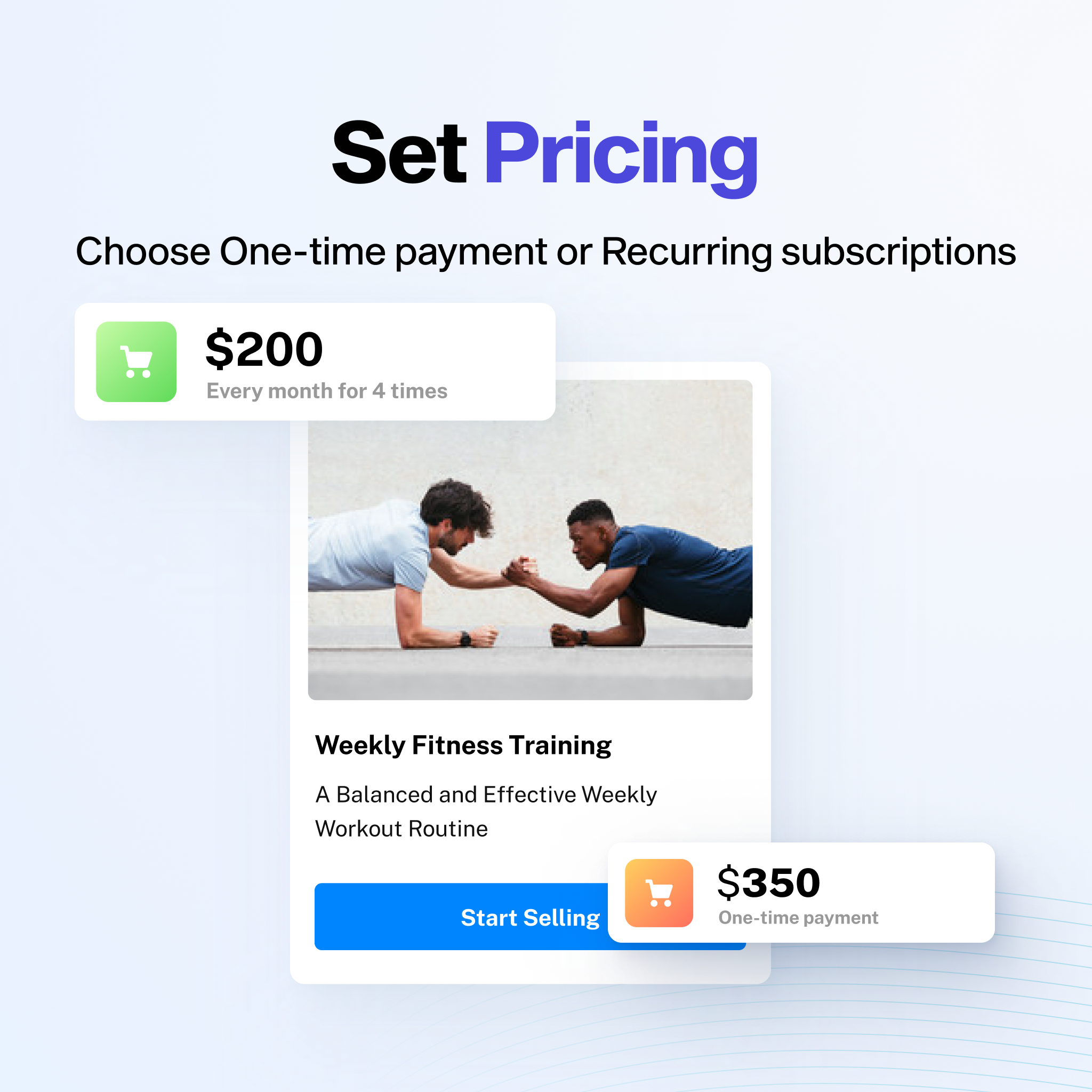 set pricing with one-time payment or recurring subscriptions